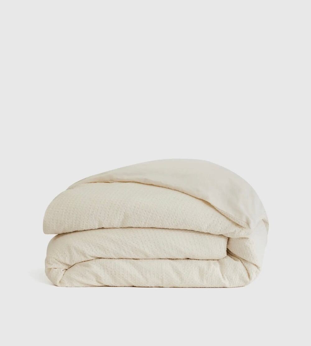 Quince Organic Luxe Honeycomb Duvet Cover Unfyed Cream Color NWT